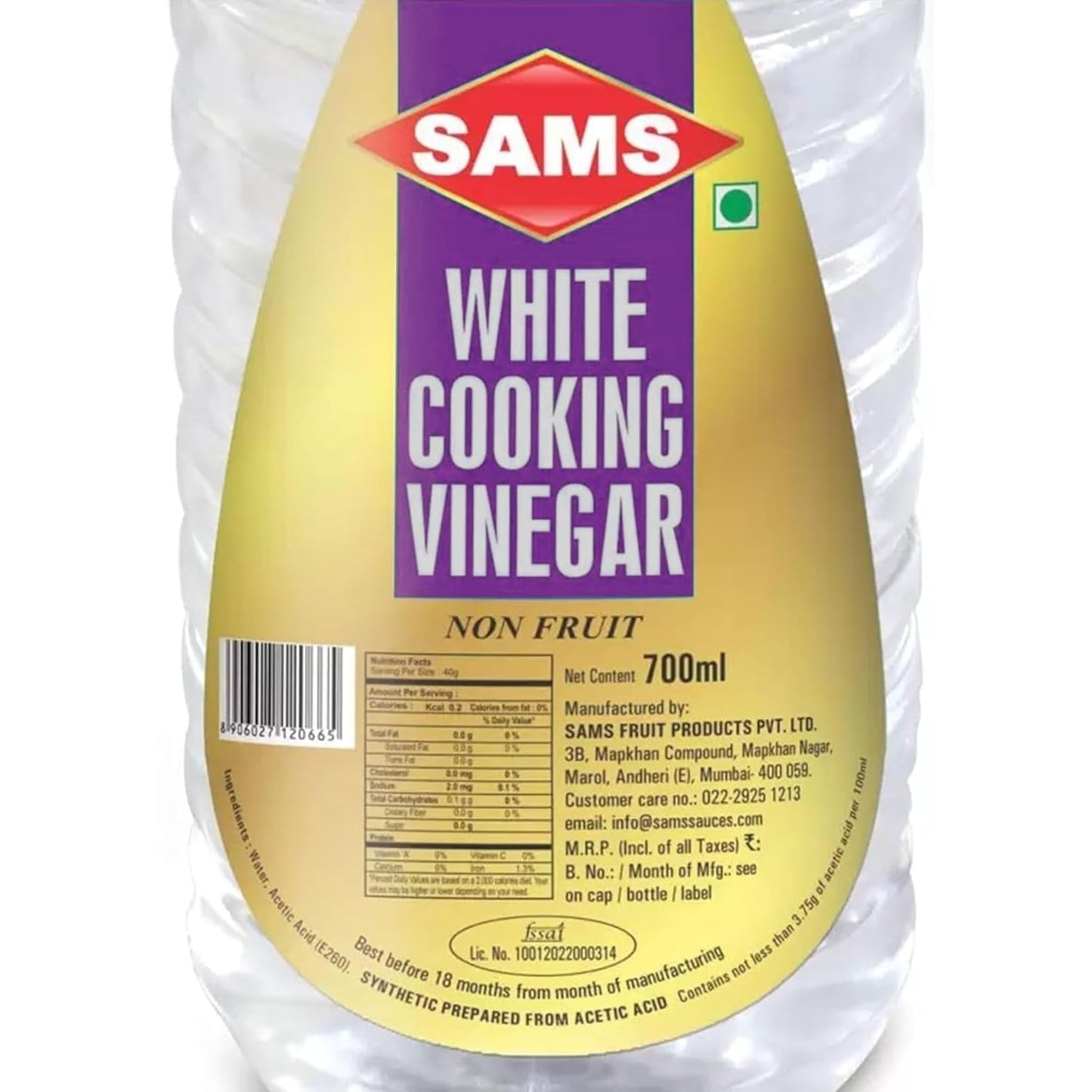 Sams White Vinegar for Cooking Pack of 4 Unflavoured Natural White Vinegar for Food 700 ml Each