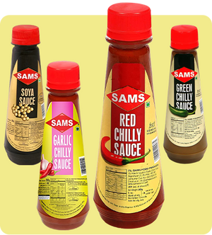Sams 200gm Pack of Red Chilly Sauce, Green Chilly Sauce, Garlic Sauce, Soya Bean Sauce Combo Pack for Meal Sauces for Serving Cooking Chinese Asian Recipes