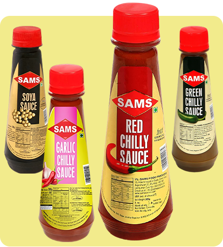 Sams 200gm Pack of Red Chilly Sauce, Green Chilly Sauce, Garlic Sauce, Soya Bean Sauce Combo Pack for Meal Sauces for Serving Cooking Chinese Asian Recipes