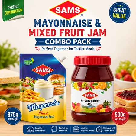 Sams Veg Mayonnaise 875g + Mixed Fruit Jam 500g | Creamy Mayo & Delicious Fruit Spread Combo | Value Pack